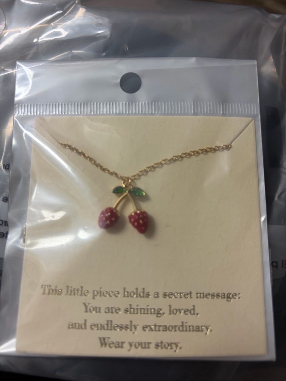 (#17) π Gold Tone Cherry Pendant Necklace β NEW π - Picture 3 of 3